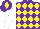 Silk - Purple and yellow diamonds, white sleeves, purple cap, yellow diamond