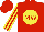 Silk - Red, red 'mw' on yellow ball, yellow stripes on sleeves, red cap