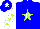 Silk - Blue, lime star, white 'p,' white sleeves, lime stars, blue cap, white star