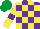 Silk - Purple and yellow check, yellow sleeves, purple armlets, emerald green cap