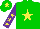 Silk - Green body, yellow star, purple arms, yellow stars, green cap, yellow star