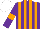 Silk - Purple and orange stripes, purple sleeves, orange armlets, white cap