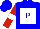 Silk - Blue, 'p' on red and white block, red and white band on sleeves