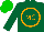Silk - Forest green, orange circle and 'mc,' green cap