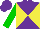 Silk - Purple and yellow diagonal quarters, green sleeves, purple cap