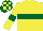 Silk - Yellow, dark green hoop and armlets, dark green and yellow check cap