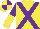 Silk - Yellow body, purple cross belts, purple and yellow halved sleeves, yellow cap, purple quartered