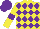 Silk - Yellow body, purple three diamonds, yellow arms, purple armlets, purple cap
