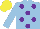 Silk - light blue, purple spots, light blue sleeves, yellow cap