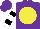 Silk - Purple, yellow disc, black hoops on white sleeves, purple cap