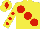 Silk - Yellow, large red spots, red spots on sleeves, red diamond on cap