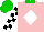 Silk - Pink, white diamond, black and white blocks on sleeves, green collar and cap