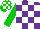 Silk - Purple and white checks, green sleeves, white cuffs, green and white checked cap