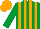 Silk - EMERALD GREEN and ORANGE stripes, ORANGE cap