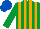 Silk - Emerald green and orange stripes, royal blue cap