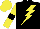 Silk - Black, yellow lightning bolt, black hoop on yellow sleeves,| black and yellow cap