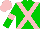 Silk - green, pink cross-belts and armlets, pink cap