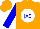 Silk - Orange, blue 'jas' on white ball, blue sleeves, orange cap