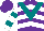 Silk - Purple, white chevrons, teal chevron, white and teal hoops on sleeves