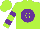 Silk - Lime green, lime green 'g' on purple ball, purple bars on sleeves