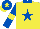 Silk - Yellow, royal blue star, collar and sleeves, yellow armlets, royal blue cap, yellow star and peak