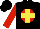 Silk - Black, black horse emblem and yellow cross on red ball, yellow crosses on red sleeves
