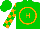 Silk - Green, orange circled 'h', orange blocks on sleeves