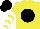 Silk - Yellow, yellow m on black ball, white chevrons on sleeves, black cap