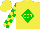Silk - Yellow, 'csr' in green diamond front & back,green blocks on sleeves