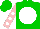 Silk - Green, white disc, white spots on pink sleeves