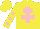 Silk - Yellow, pink cross of lorraine, pink spots on sleeves