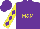 Silk - Purple, yellow 'm&m', purple diamonds on yellow sleeves