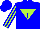 Silk - Blue, blue 't' on lime inverted triangle, blue stripes on lime sleeves