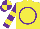 Silk - Yellow, purple circle, purple sleeves, yellow hoops, purple and yellow quartered cap