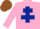 Silk - Pink, Dark Blue Cross of Lorraine, Brown cap