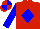 Silk - Red body, blue diamond, blue arms, red diaboloes, red cap, blue quartered