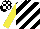 Silk - black and white diagonal stripes, yellow sleeves, black and white checked cap