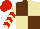 Silk - Brown and beige (quartered), beige and red chevrons on sleeves, red cap