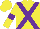Silk - Yellow, purple crossed sashes, yellow sleeves, purple hoop, yellow cap