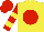 Silk - Yellow, red ball, yellow bars on red sleeves, red cap