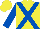 Silk - yellow, royal  blue cross sashes and sleeves