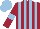 Silk - MAROON and LIGHT BLUE stripes, MAROON sleeves, LIGHT BLUE armlets, LIGHT BLUE cap