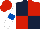 Silk - Dark blue and red (quartered), white sleeves, royal blue armlets, red cap