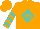 Silk - Orange, orange 'ms' on turquoise diamond, turquoise chevrons on slevees