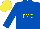 Silk - Royal blue, yellow 'fmc' logo, royal blue sleeves, yellow footprints on sleeve, yellow cap