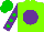 Silk - Neon green, purple ball, purple sleeves, green dots, green cap, purple ball