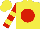 Silk - Yellow, red ball, yellow bars on red sleeves, yellow cap