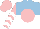 Silk - Light blue and white halved horizontally, pink ball, pink and white chevrons on sleeves, pink cap