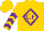 Silk - Gold, purple 'gf' in diamond framed, purple chevrons on sleeves, gold cap