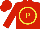 Silk - Red,  yellow 'p' in circle, yellow and red sleeves, red cap